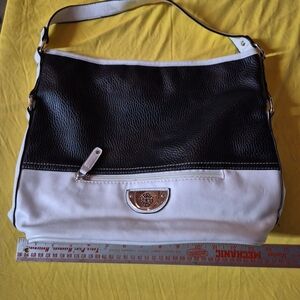 Source Unknown Black and White Two-Tone Shoulder Bag with Gold Accent